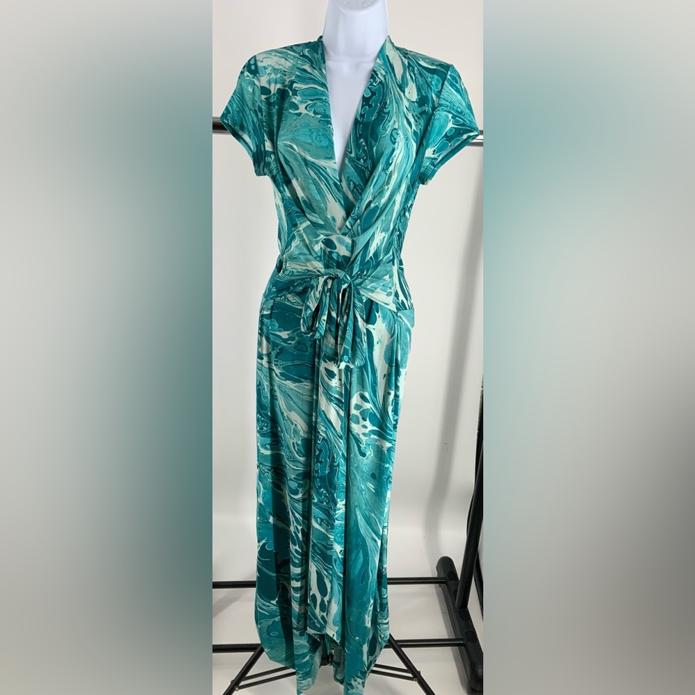 Michael Kors Teal Marble-Print Maxi Dress